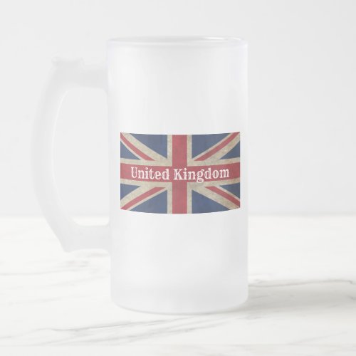 Distressed UK Flag Frosted Glass Beer Mug