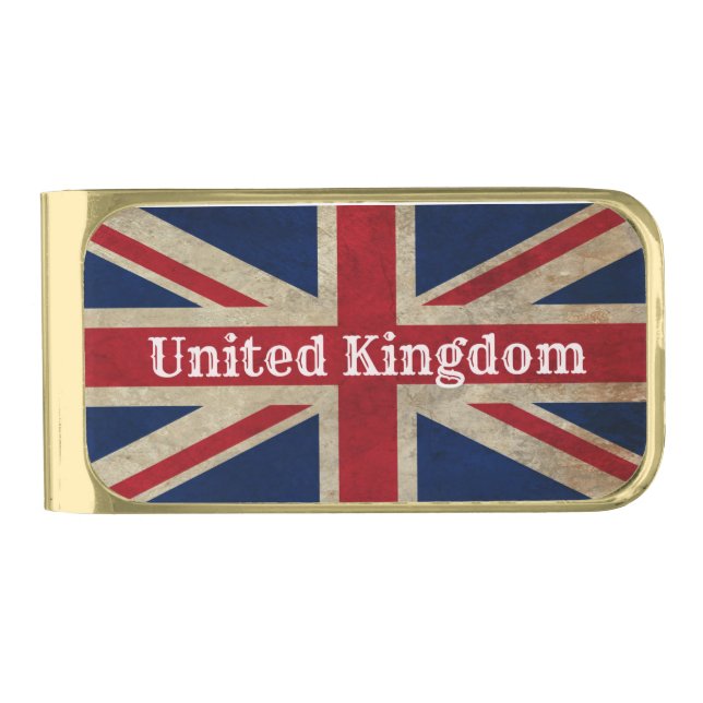 Distressed UK Flag Gold Finish Money Clip (Front)