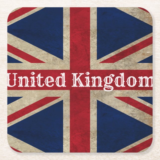 Distressed UK Flag Square Paper Coaster (Front)