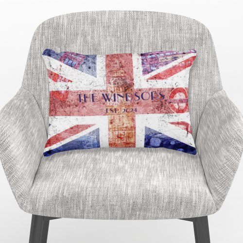 Distressed UK Union Jack Flag Collage Accent Pillow
