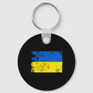Distressed Ukraine Flag Blue Yellow Patriotic Supp Keychain