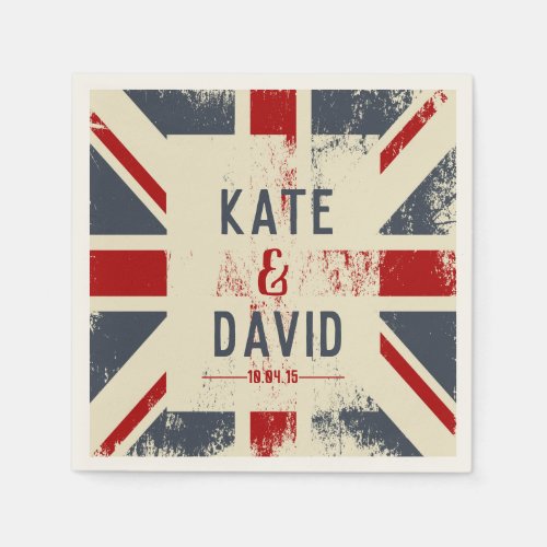 Distressed Union Jack Couples Names Wedding Gift Napkins