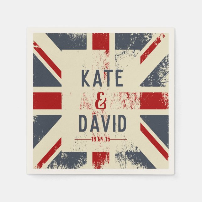 Distressed Union Jack Couple's Names Wedding Gift Napkins (Front)