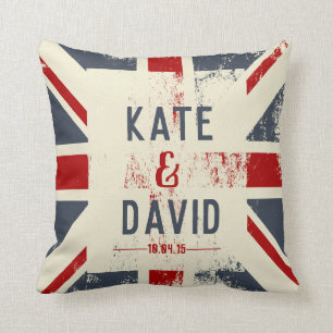 Distressed Union Jack Couple's Names Wedding Gift Throw Pillow