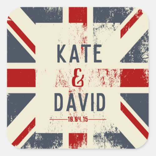 Distressed Union Jack Custom Wedding Favor Square Sticker