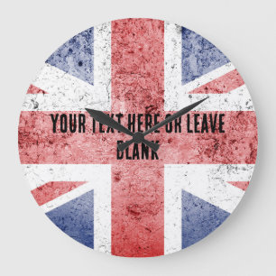 Distressed Union Jack design. Customize text Large Clock