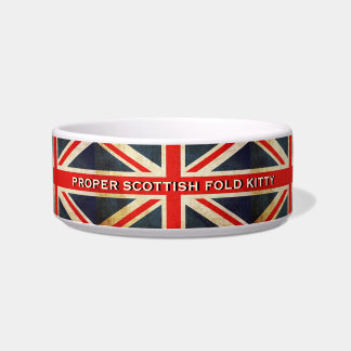 Distressed Union Jack Scottish Fold Cat Kitty Pet Bowl
