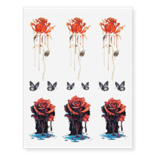 Distressed Urban Grunge Roses & Butterflies Temporary Tattoos