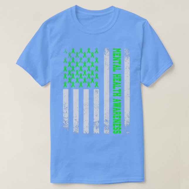 Distressed Us American Flag, Mental Health Awarene T-Shirt (Design Front)