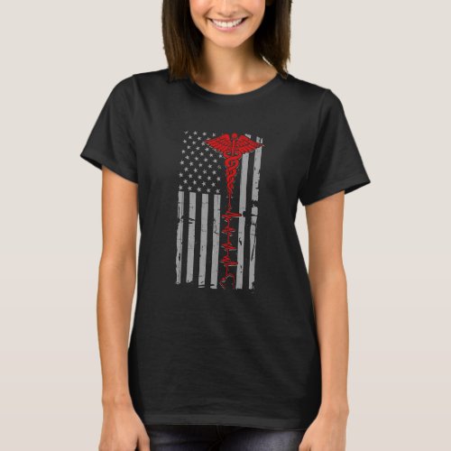 Distressed Us American Flag Nurse Life Stethoscope T_Shirt