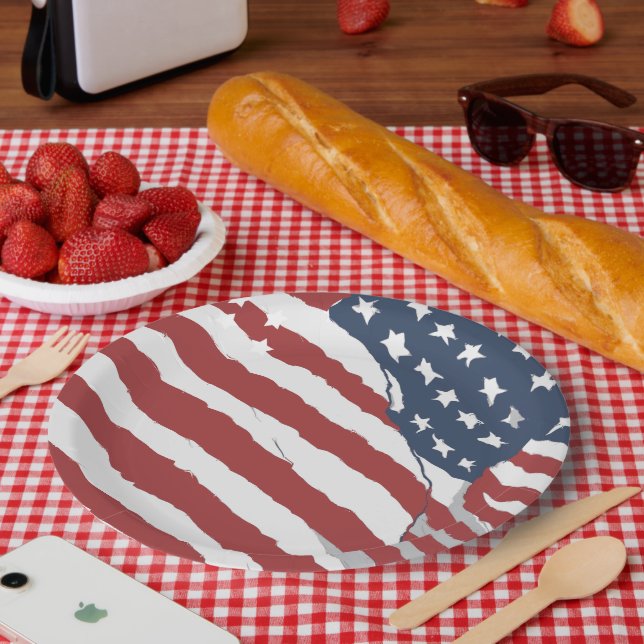 Distressed US Flag Design Paper Plates (Picnic)