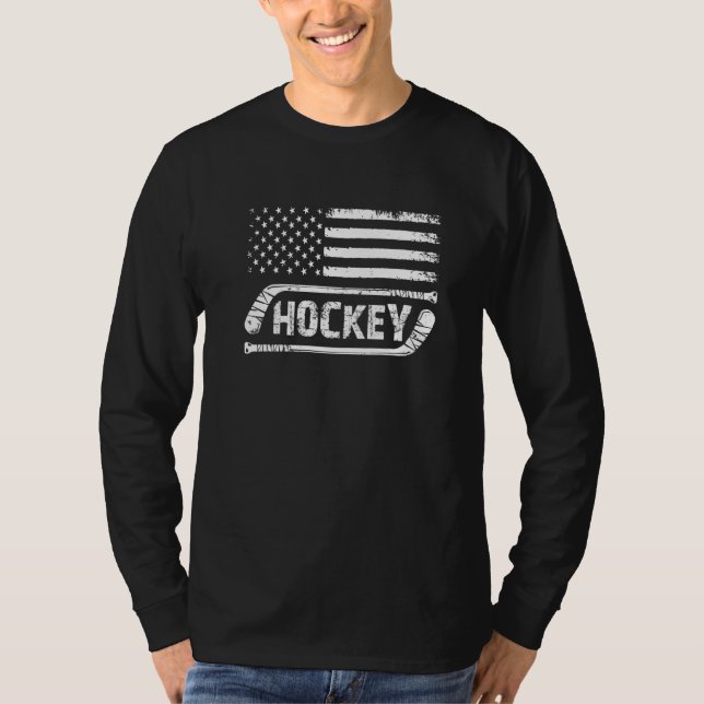Distressed US Flag Hockey 4th Of July Hockey  Patr T-Shirt (Front)