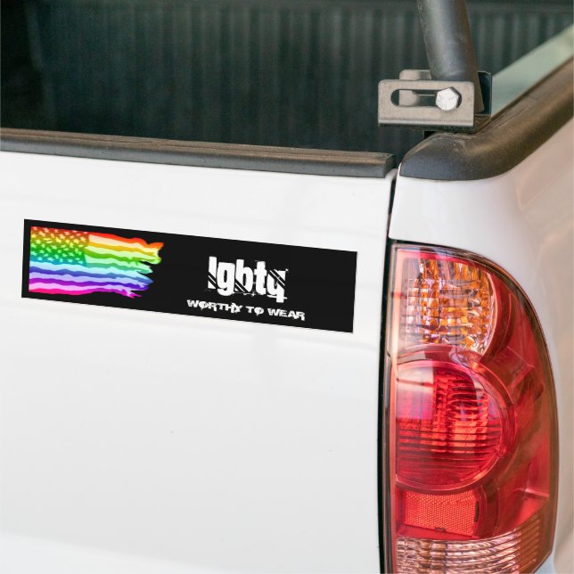 Distressed US Flag Rainbow- LGBTQ - Worthy To Wear Bumper Sticker (On Truck)