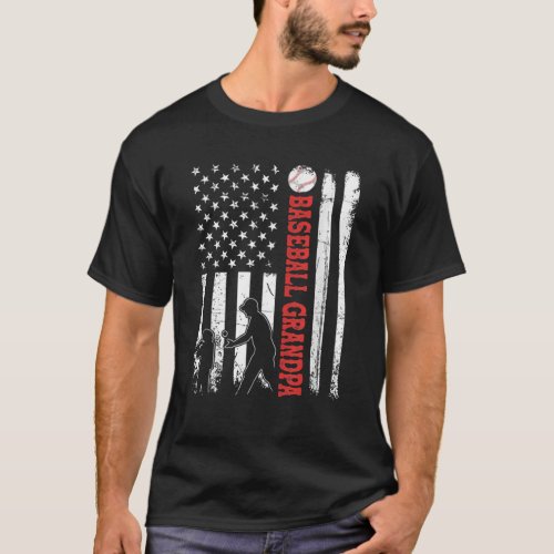 Distressed USA American Flag Baseball Grandpa Fath T_Shirt