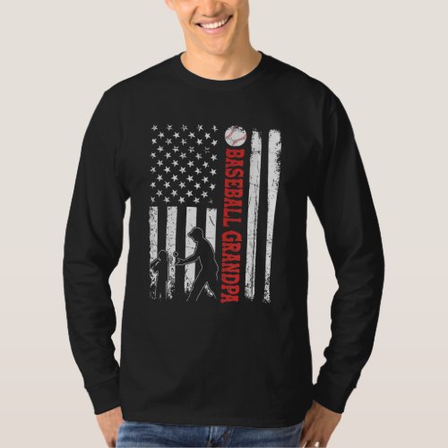 Distressed USA American Flag Baseball Grandpa Fath T_Shirt