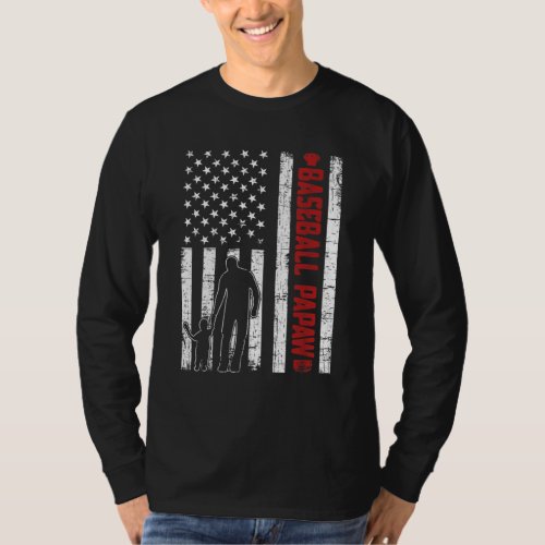 Distressed USA American Flag Baseball Papaw Father T_Shirt