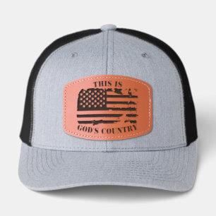 Distressed USA American Flag Patriotic Custom Text Leather Patch Hat