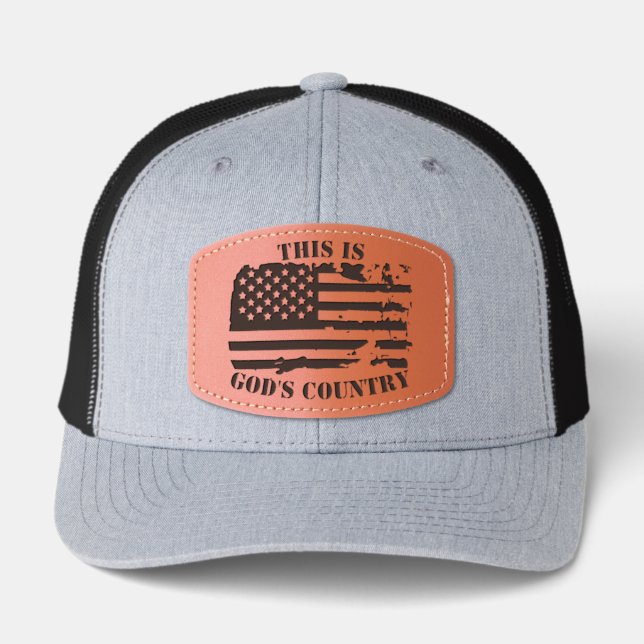 Distressed USA American Flag Patriotic Custom Text Leather Patch Hat (Front)