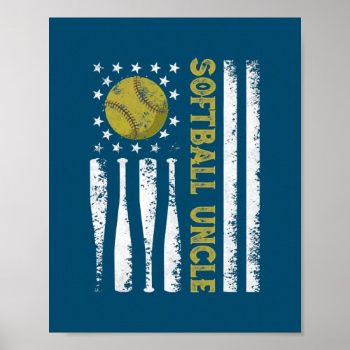 Distressed USA American Flag Softball Uncle Poster