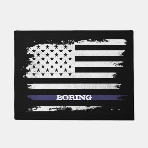 Distressed USA Flag Blue Stripe Personalized Name Doormat