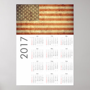 Distressed USA Flag Calendar 2017 Poster