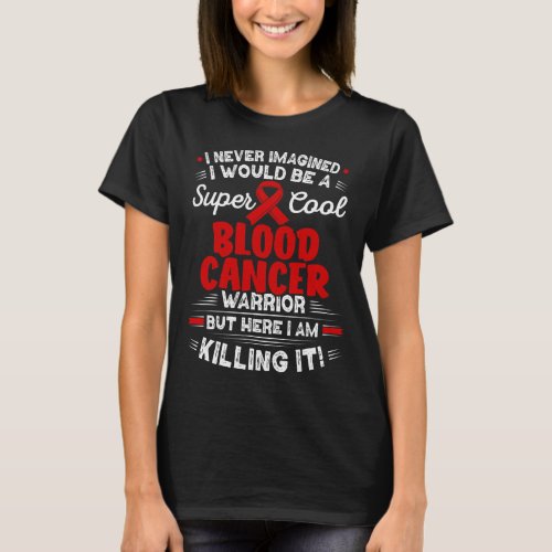 Distressed USA Flag Red Ribbon Fight Blood Cancer  T_Shirt