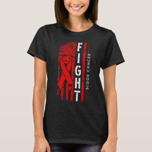 Distressed USA Flag Red Ribbon Fight Blood Cancer T-Shirt