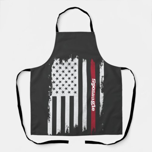 Distressed USA Flag Red Stripe Personalized Name Apron