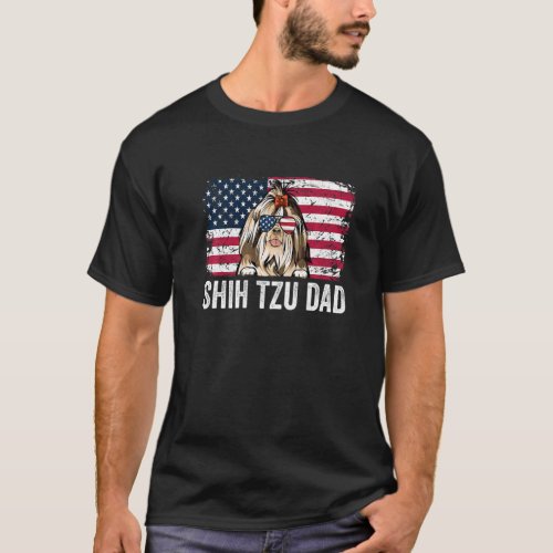 Distressed Usa Flag Shih Tzu Dad Fathers Day T_Shirt