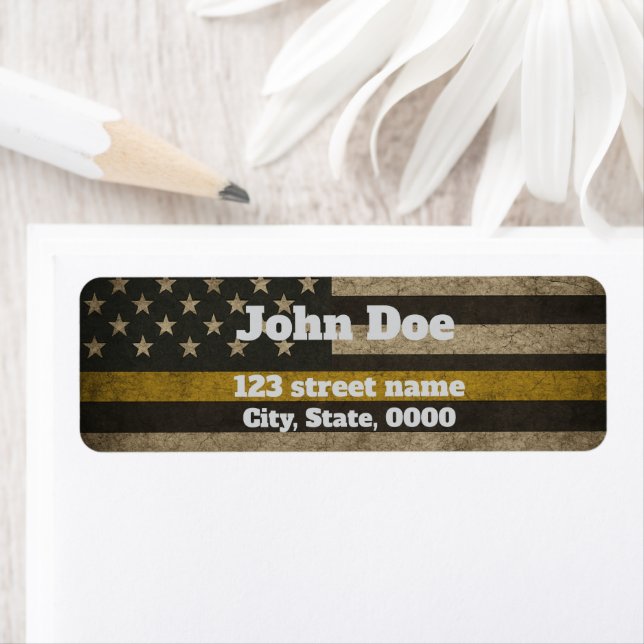 Distressed USA Flag with Thin Yellow Line  Label (Insitu)