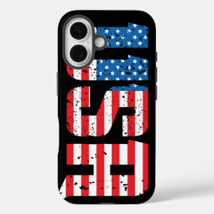 Distressed USA with American flag background iPhone 16 Case