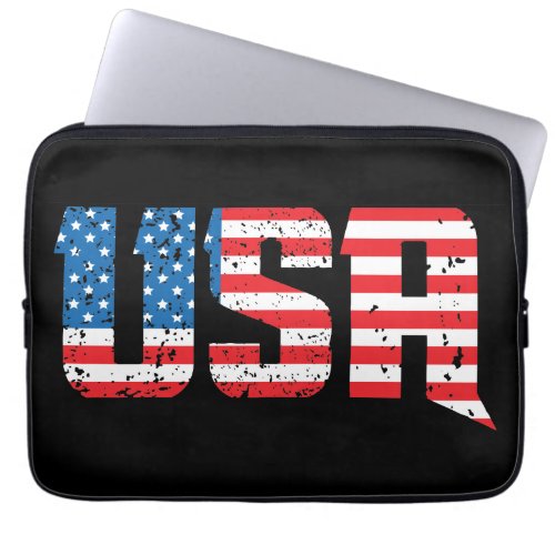 Distressed USA with American flag background Laptop Sleeve