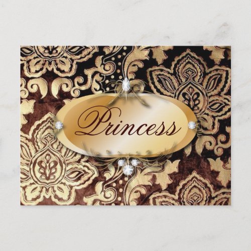 distressed victorian gold chocolate brown damask postcard