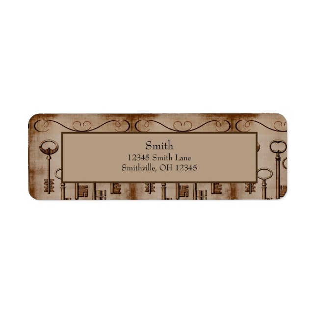 Distressed Victorian Vintage Antique Skeleton Keys Label (Front)