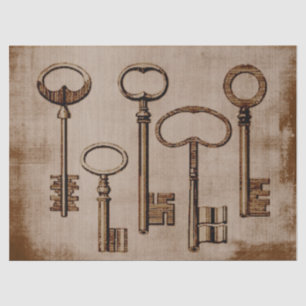 Distressed Victorian Vintage Antique Skeleton Keys Tissue Paper