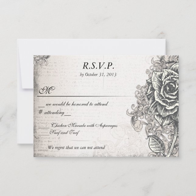 Distressed Victorian Vintage Tattoo Rose  RSVP (Front)