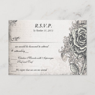 Distressed Victorian Vintage Tattoo Rose  RSVP Card