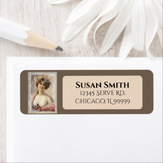 Distressed Victorian Woman Flowers Return Address Label