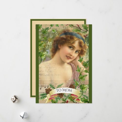 Distressed Victorian Woman in the Garden Holiday Card