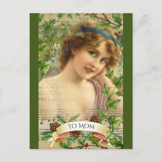Distressed Victorian Woman in the Garden Holiday Postcard