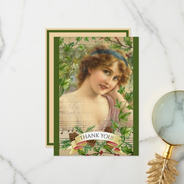 Distressed Victorian Woman in the Garden Thank You Card (Front/Back In Situ)