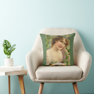 Distressed Victorian Woman in the Garden Throw Pillow