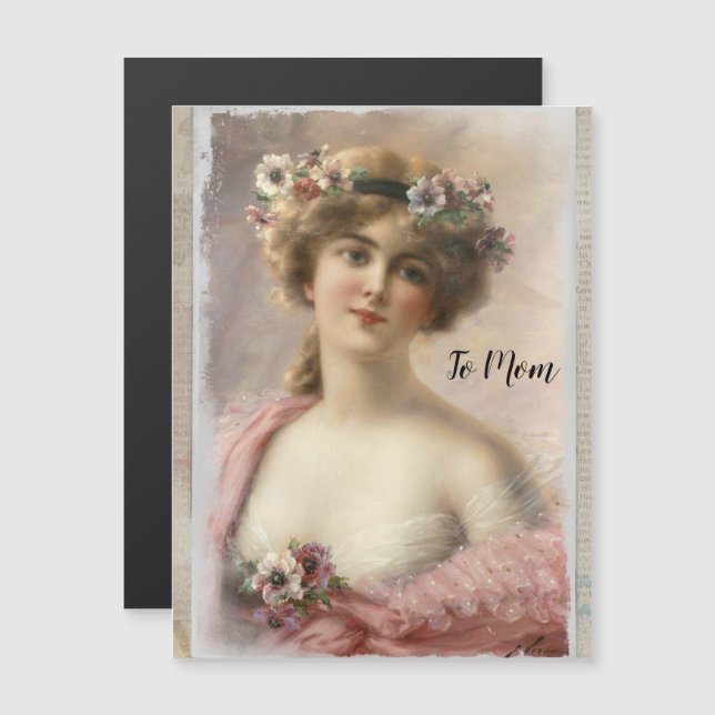 Distressed Victorian Woman w/Flowers on Watercolor (Front/Back)