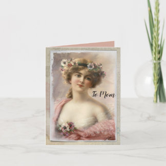 Distressed Victorian Woman w/Flowers on Watercolor Holiday Card
