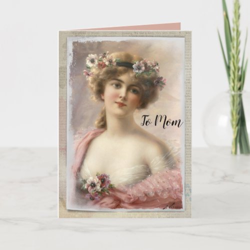 Distressed Victorian Woman wFlowers on Watercolor Holiday Card