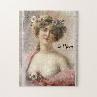 Distressed Victorian Woman w/Flowers on Watercolor Jigsaw Puzzle