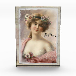 Distressed Victorian Woman w/Flowers on Watercolor Photo Block
