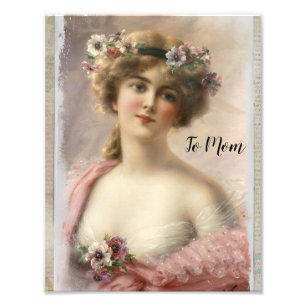 Distressed Victorian Woman w/Flowers on Watercolor Photo Print