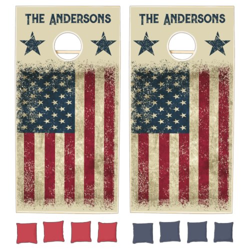 Distressed Vintage American Flag Signature  Cornhole Set