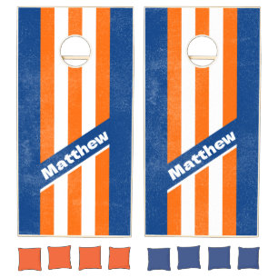Distressed Vintage Big City Pin Striped with Name Cornhole Set
